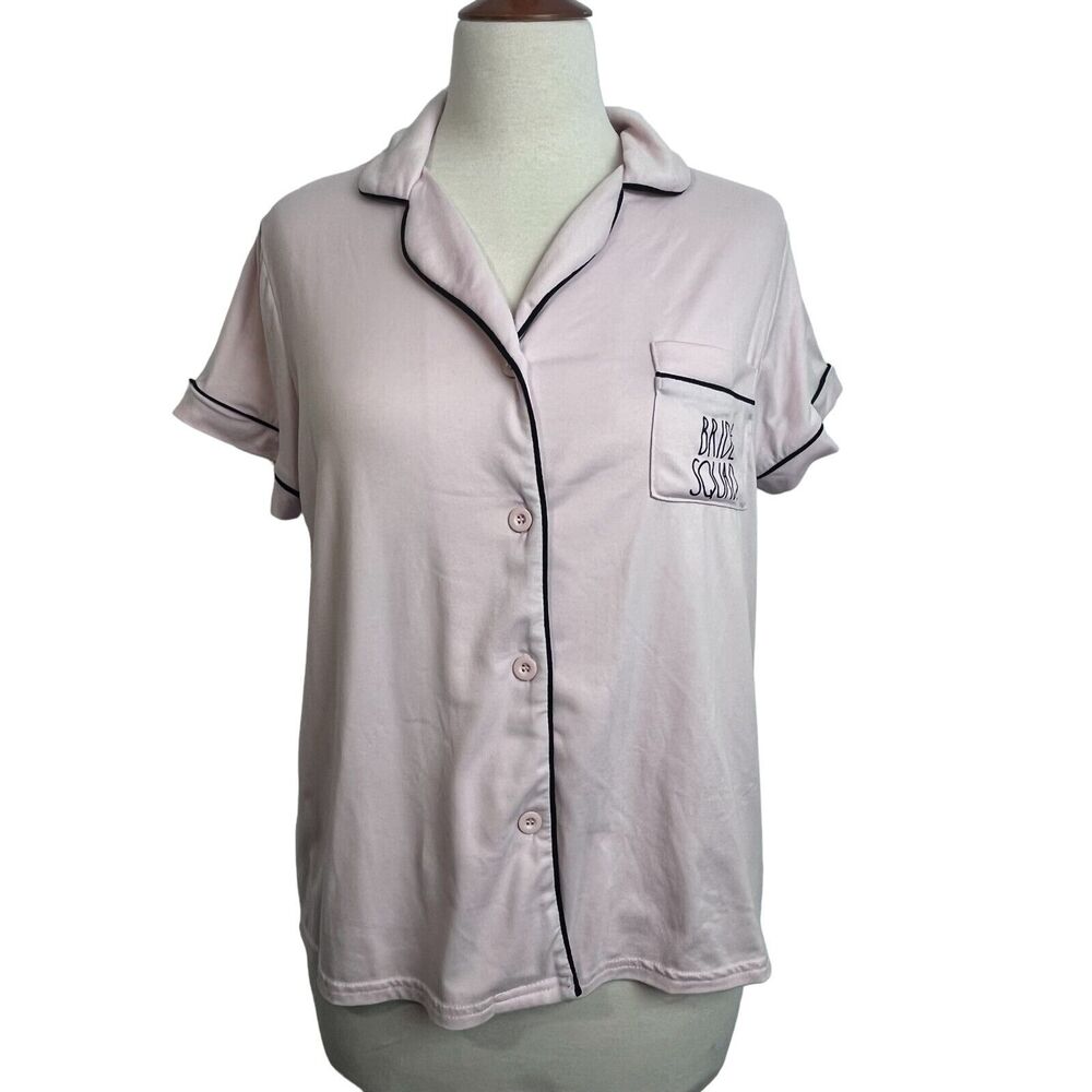 Rae Dunn Pink Pajama Top with Black Trim